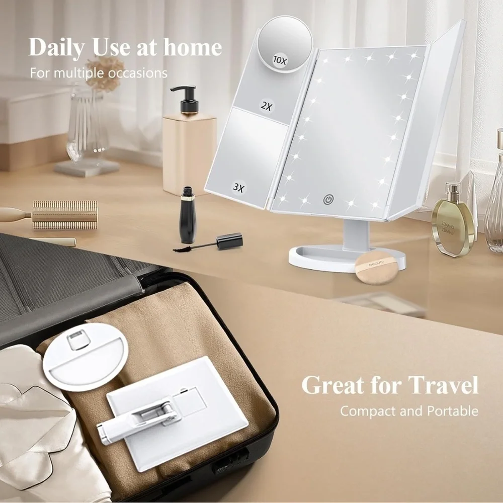 Vanity Lighted Mirror with 2x,3x and 10x magnification